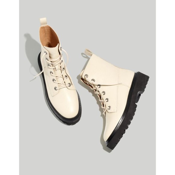 Madewell The Rayna Lace-Up Boot in Leather in White - Picture 1 of 8